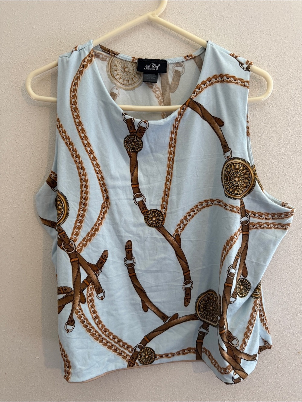 Light Blue Chain-Print Sleeveless Top